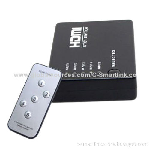 HDMI Switch, Convert High-definition Video (1,080P), Digital Audio from 5 Signals to 1 Video Display